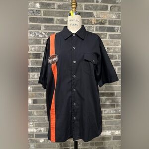 Harley-Davidson Orange Stripe Black Button Up Shirt